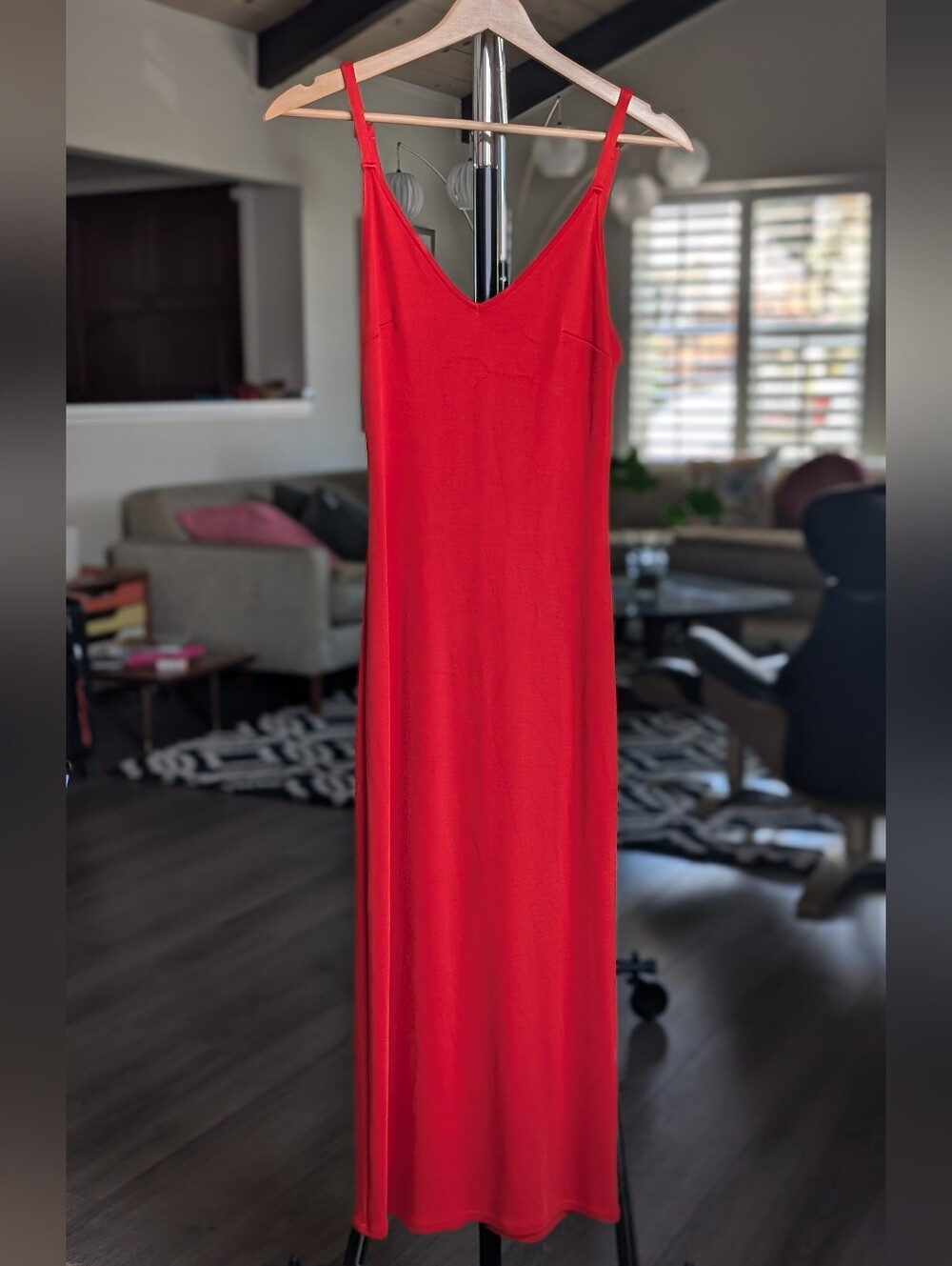 & Other Stories Knit Tomato Red Midi Slip Dress with Adjustable Straps Size 2